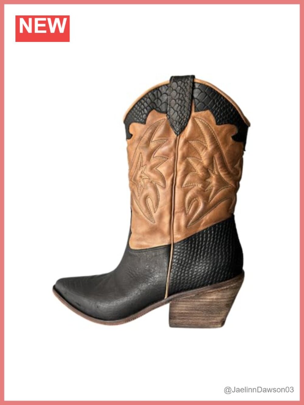Handmade Western Cowboy Boots Genuine Leather Pointed Toe Block Heel